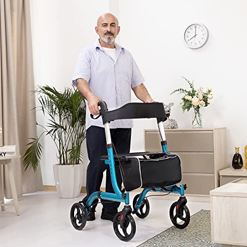Champagne Lightweight Aluminium Folding Rollator Walker with Seat and 8-inch Wheels B642083