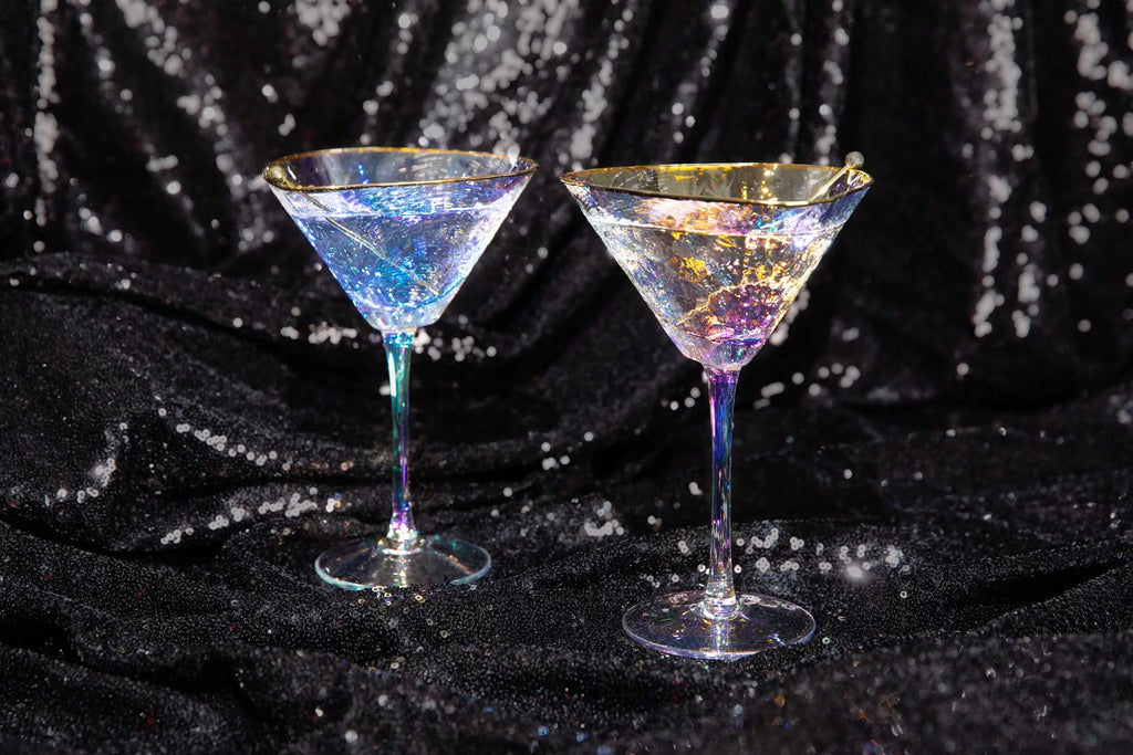 Iridescent Handmade Hammered Martini Glasses with Gold Rim Set of 2 S33368