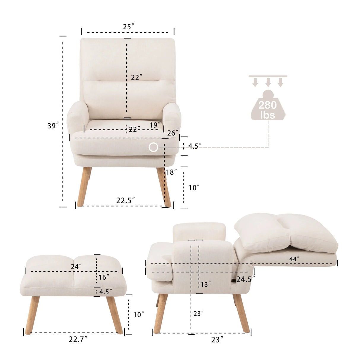 Beige Accent Chair with Ottoman Set I19587