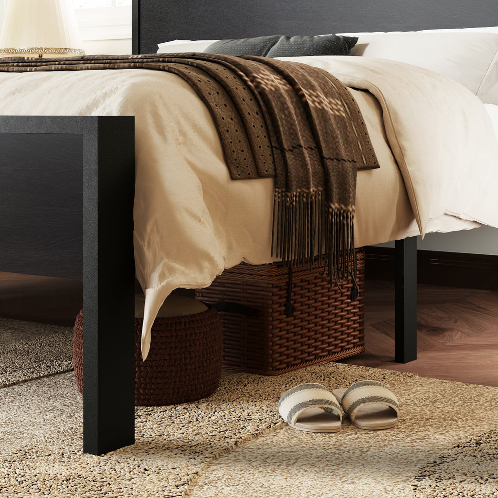 Walnut King Size Platform Bed Frame with Wood Headboard Z86209