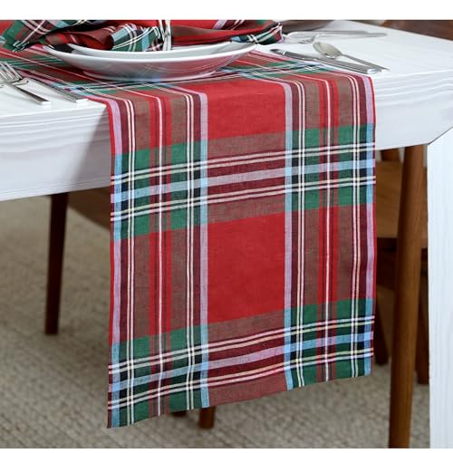 100% Pure Linen Green Tartan Plaid Table Runner 14 x 72 Inch W65036