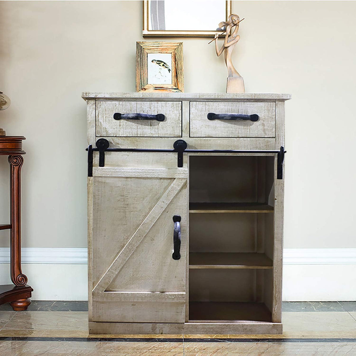 Wood 2 Barn Door Cabinet with Drawer U790238