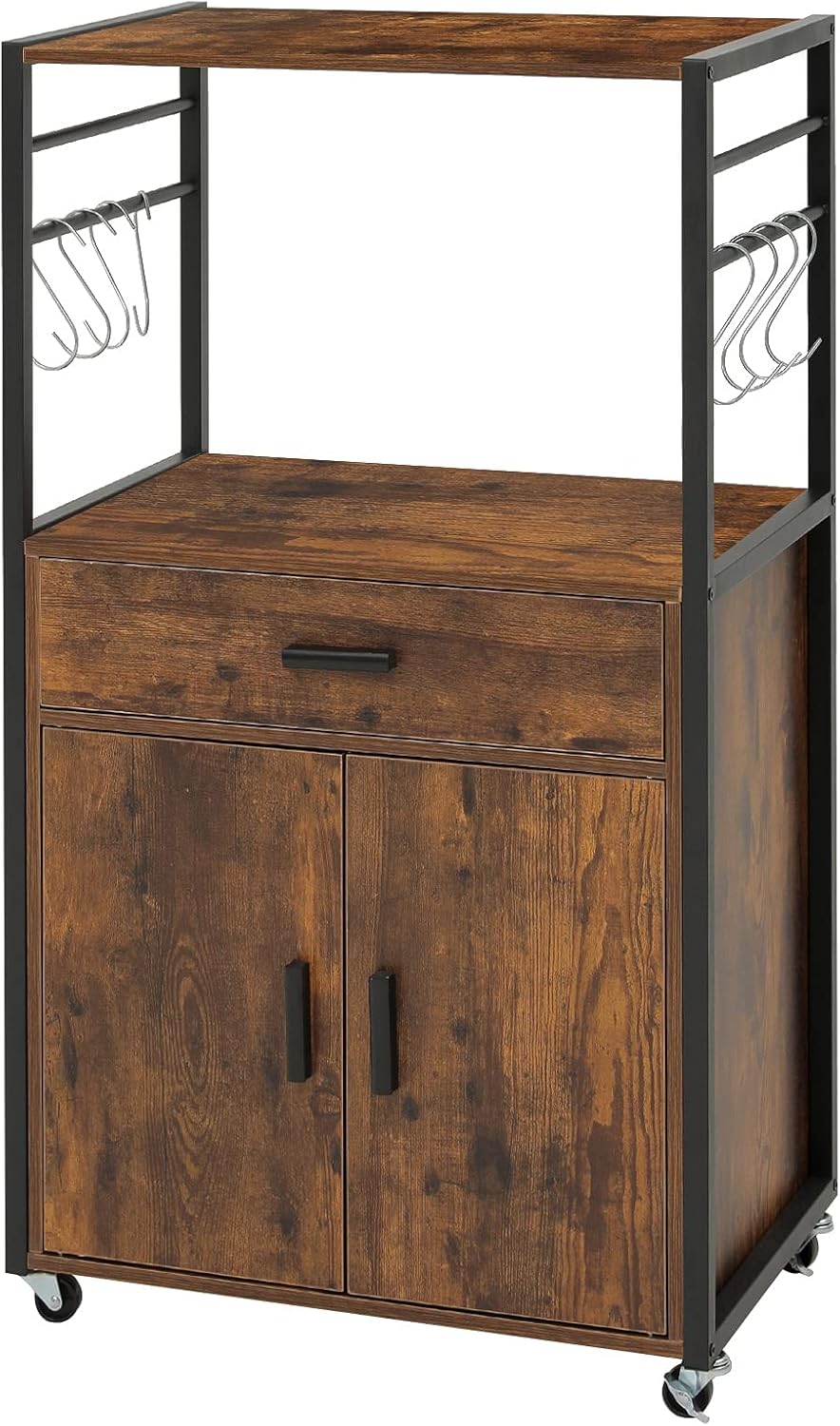 Rolling Kitchen Island Cart with Drawer, Cabinet and Open Shelf O9096