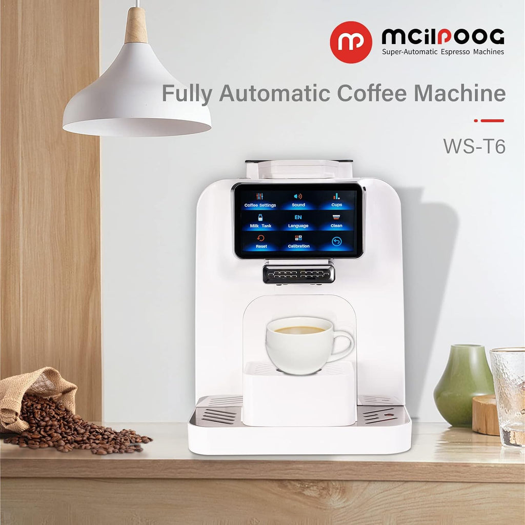Super Automatic Espresso Coffee Machine with Milk Jug, Built-in Small Refrigerator, Controlled by WIFI Connection (White) I409893