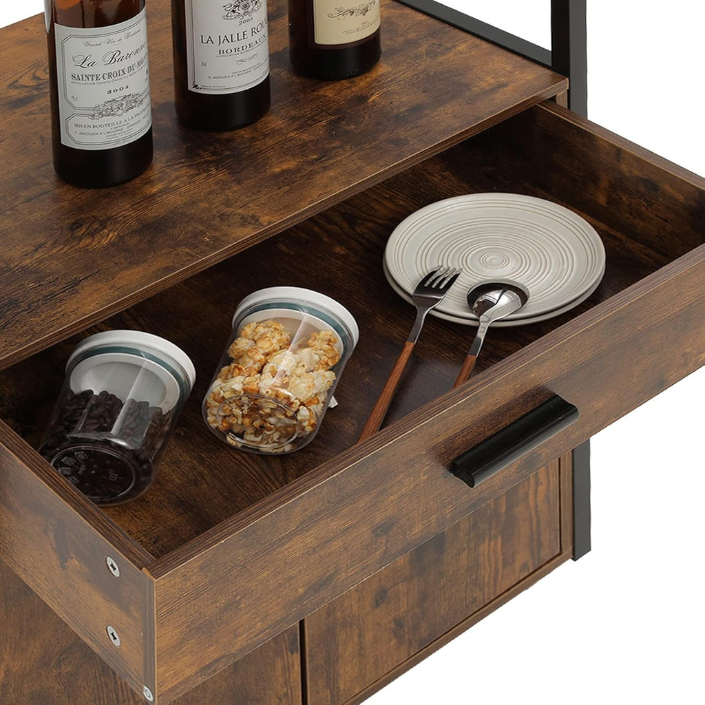 Rolling Kitchen Island Cart with Drawer, Cabinet and Open Shelf O9096
