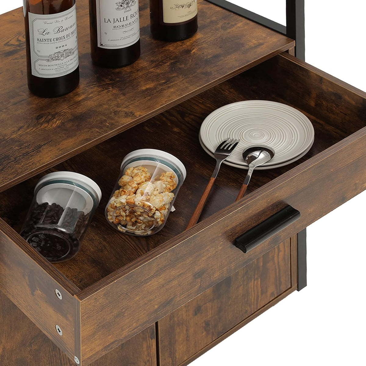 Rolling Kitchen Island Cart with Drawer, Cabinet and Open Shelf O9096
