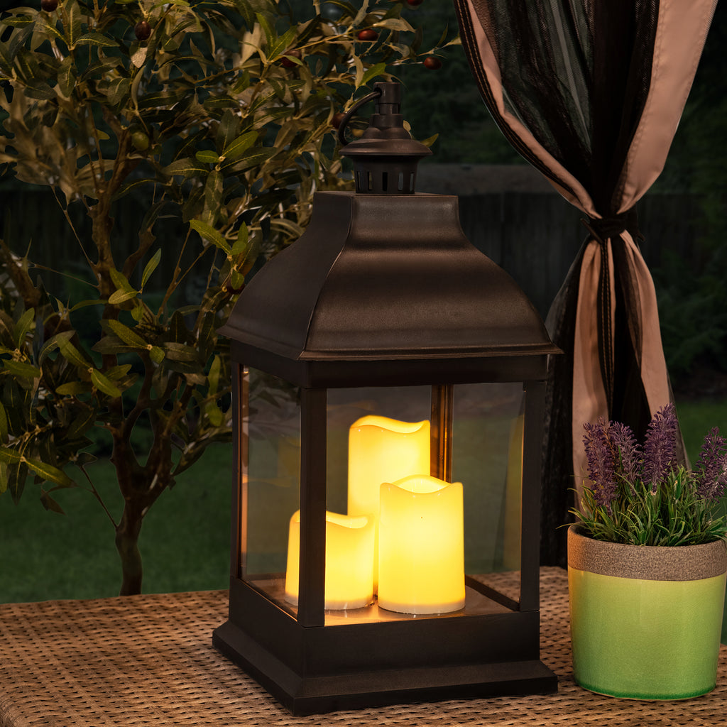 20" Waterproof Hanging LED Candle Lantern with 3 Flameless Candles M41428