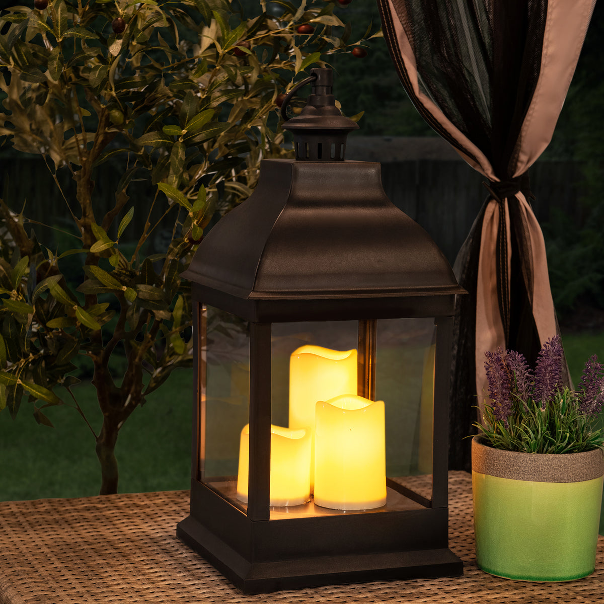 20" Waterproof Hanging LED Candle Lantern with 3 Flameless Candles M41428