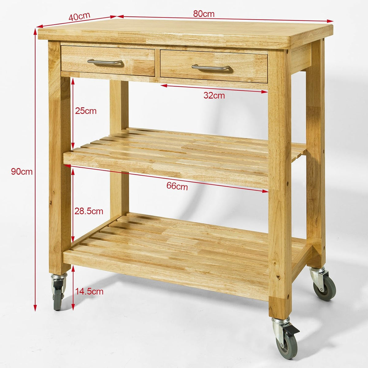 Kitchen Cart with Rubber Wood Top and Wide Drawer W28836