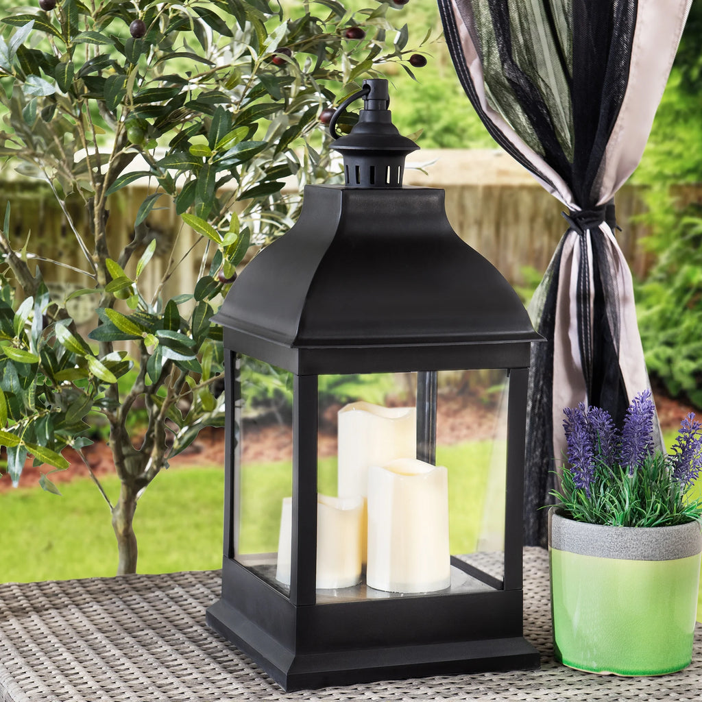 20" Waterproof Hanging LED Candle Lantern with 3 Flameless Candles M41428