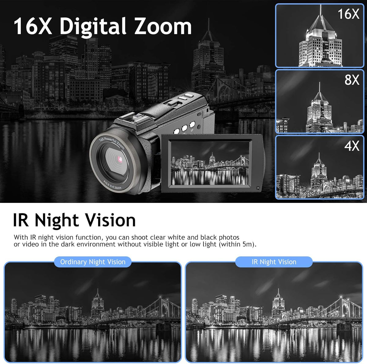 4K 48MP Ultra HD WiFi Digital Camera Camcorder with Microphone R440179