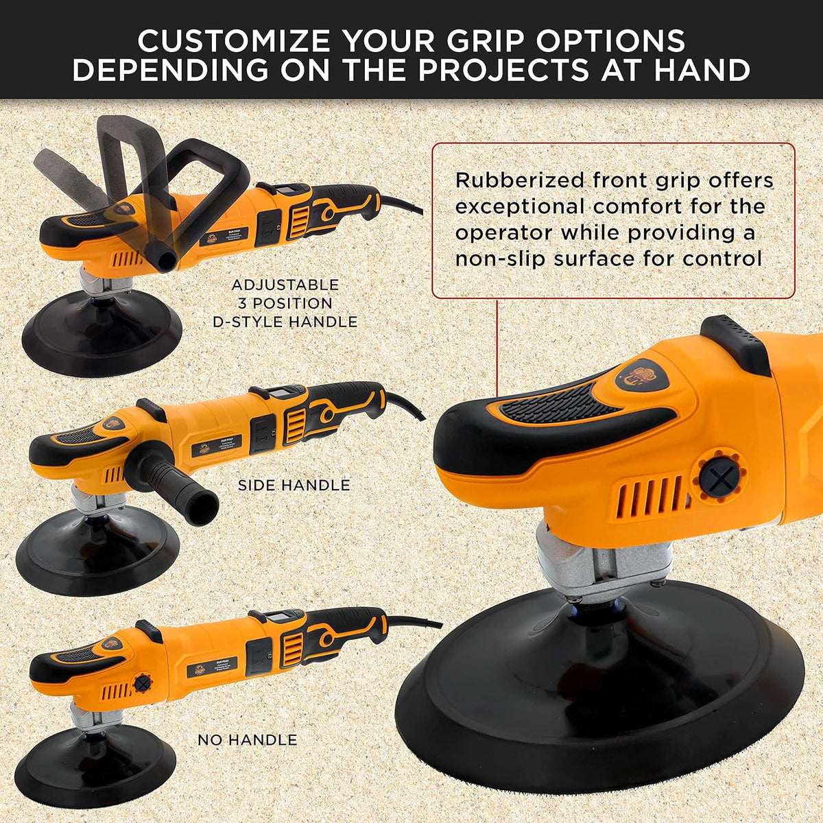 7 Rotary Polisher Buffer Sander with LED Screen Variable Speed RPM Control, 1200 Watts, 2 Buffing Polishing Pads V497456