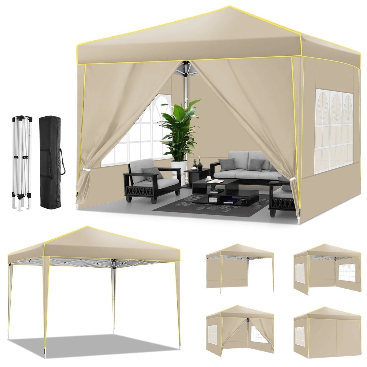 10' x 10' Pop up Canopy with 4 Removable Sidewalls and Carry Bag E181