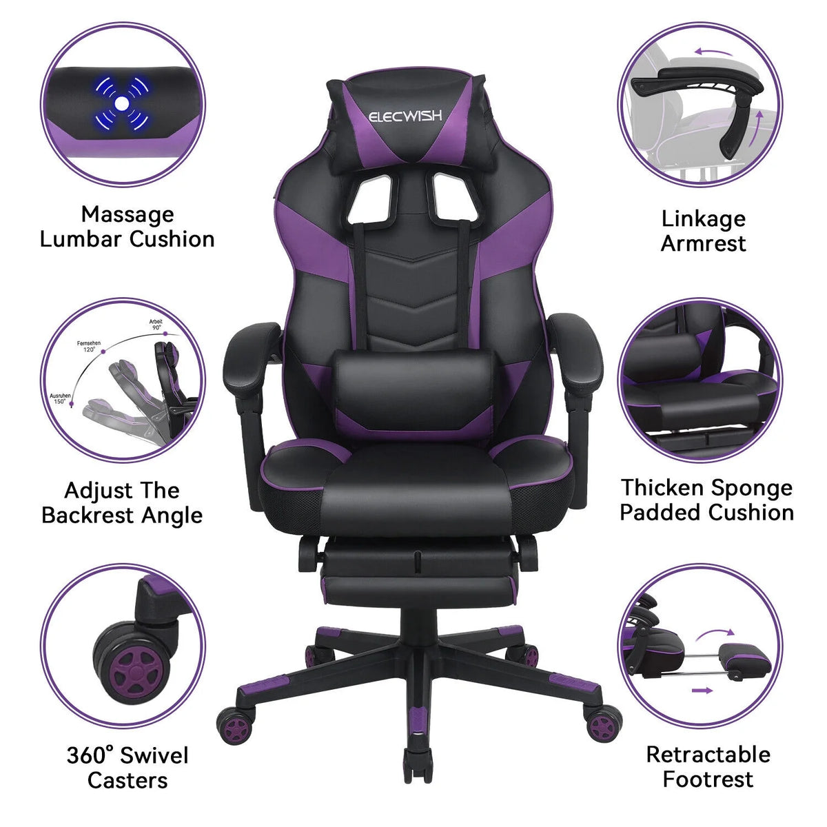 Purple Massage Gaming Chair C569