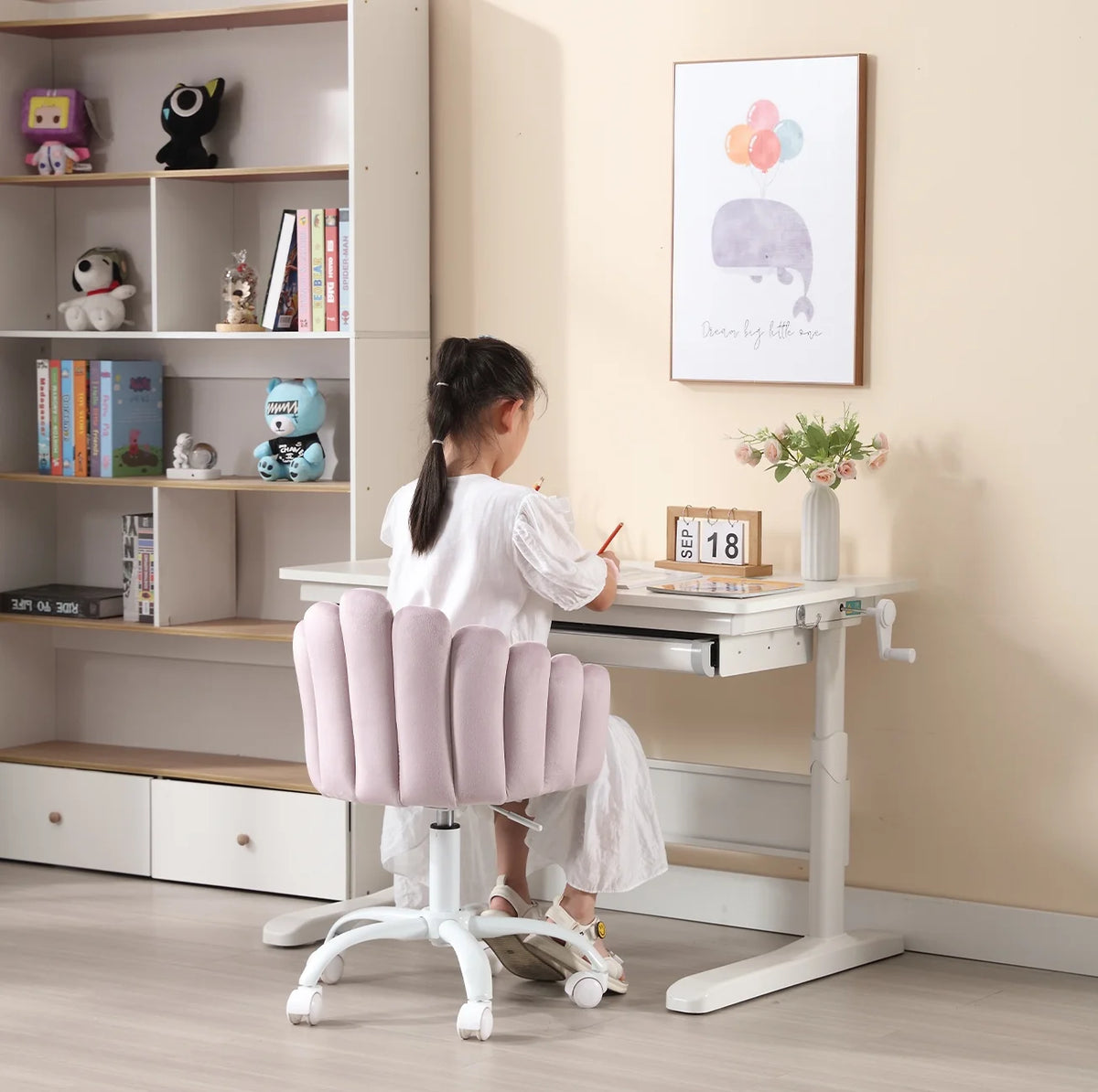 Purple Velvet Adjustable Kids Swivel Chair Y61849
