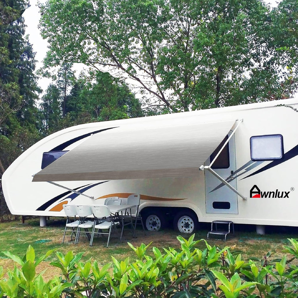 Black Ombre White 10' Vinyl RV Awning Fabric Replacement with Press Plate & Pull Strap N5278