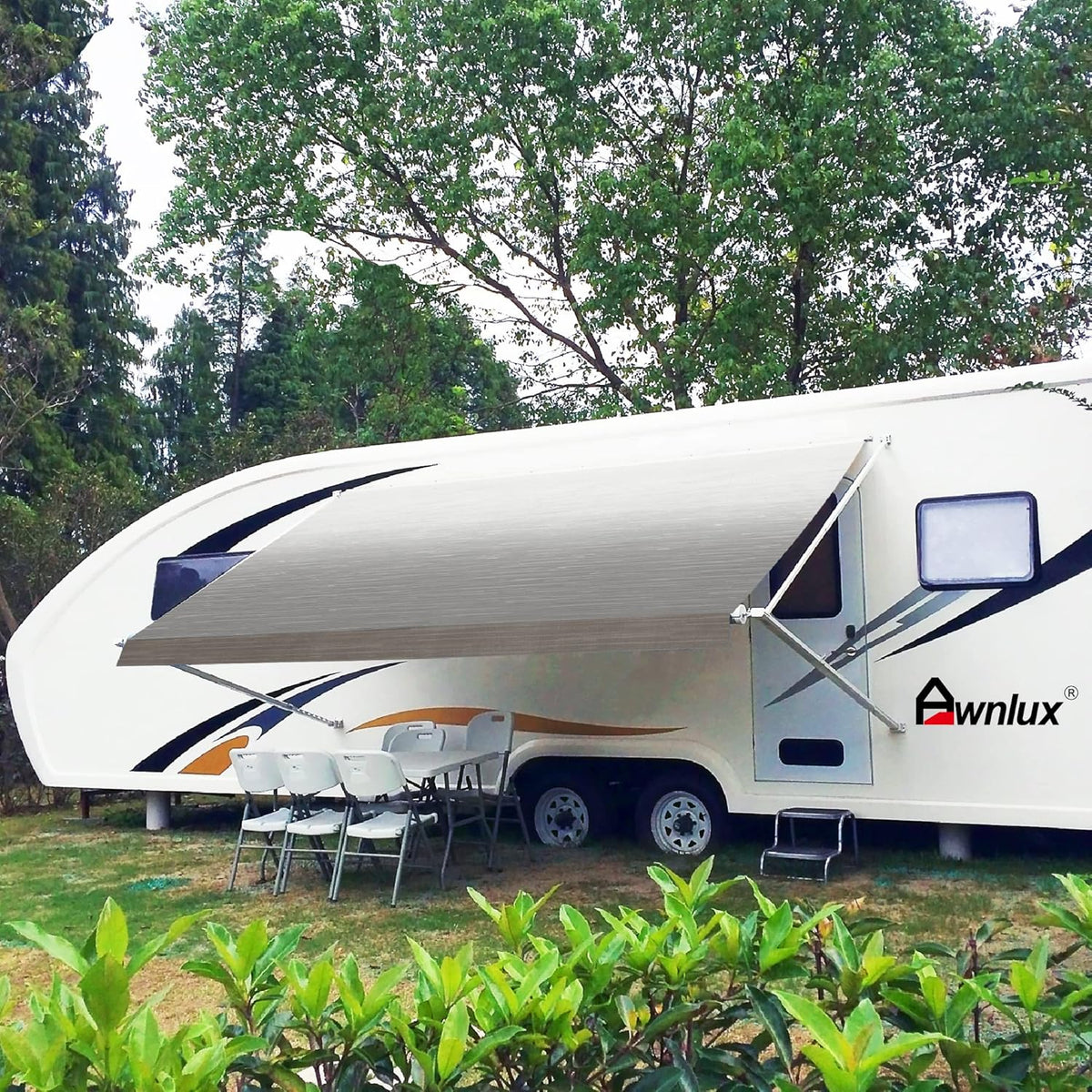 Black Ombre White 10' Vinyl RV Awning Fabric Replacement with Press Plate & Pull Strap N5278