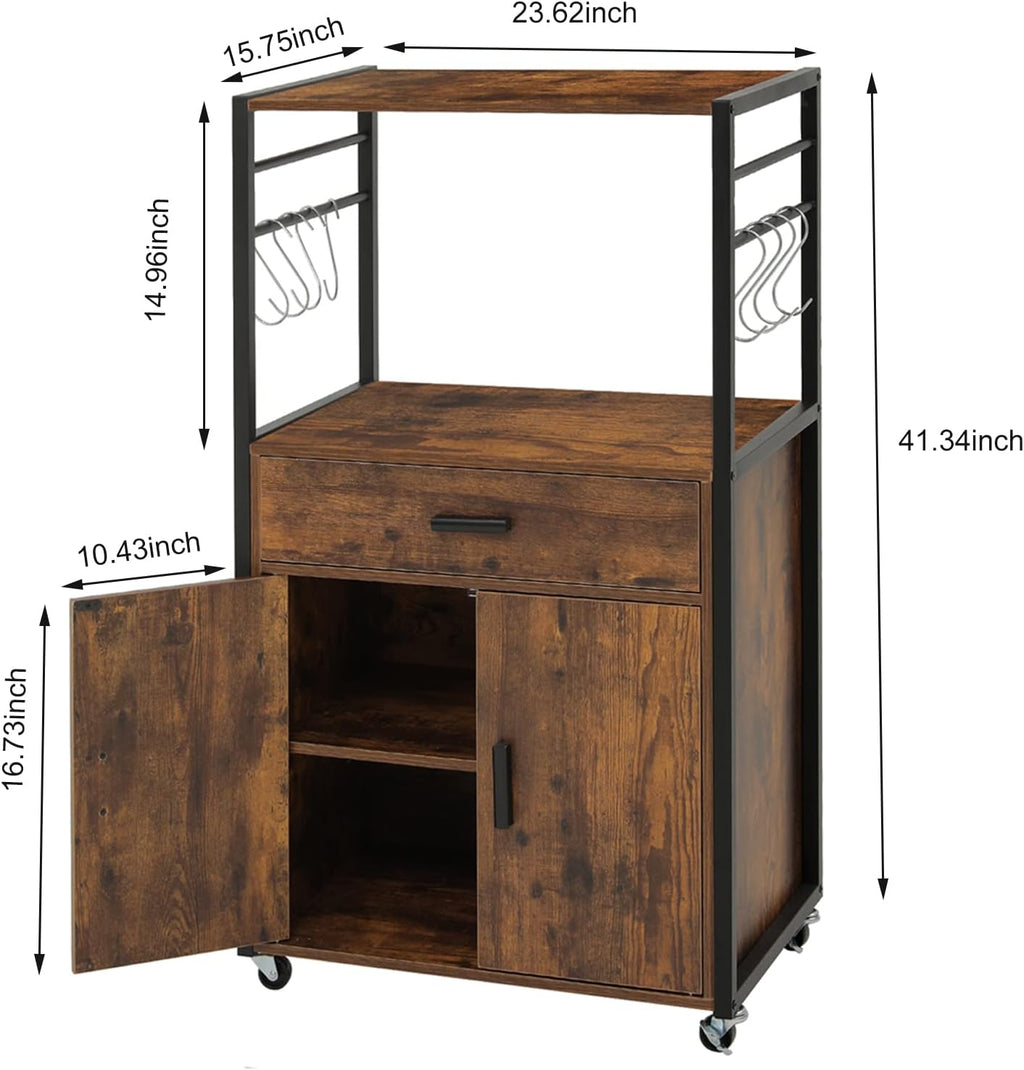 Rolling Kitchen Island Cart with Drawer, Cabinet and Open Shelf O9096