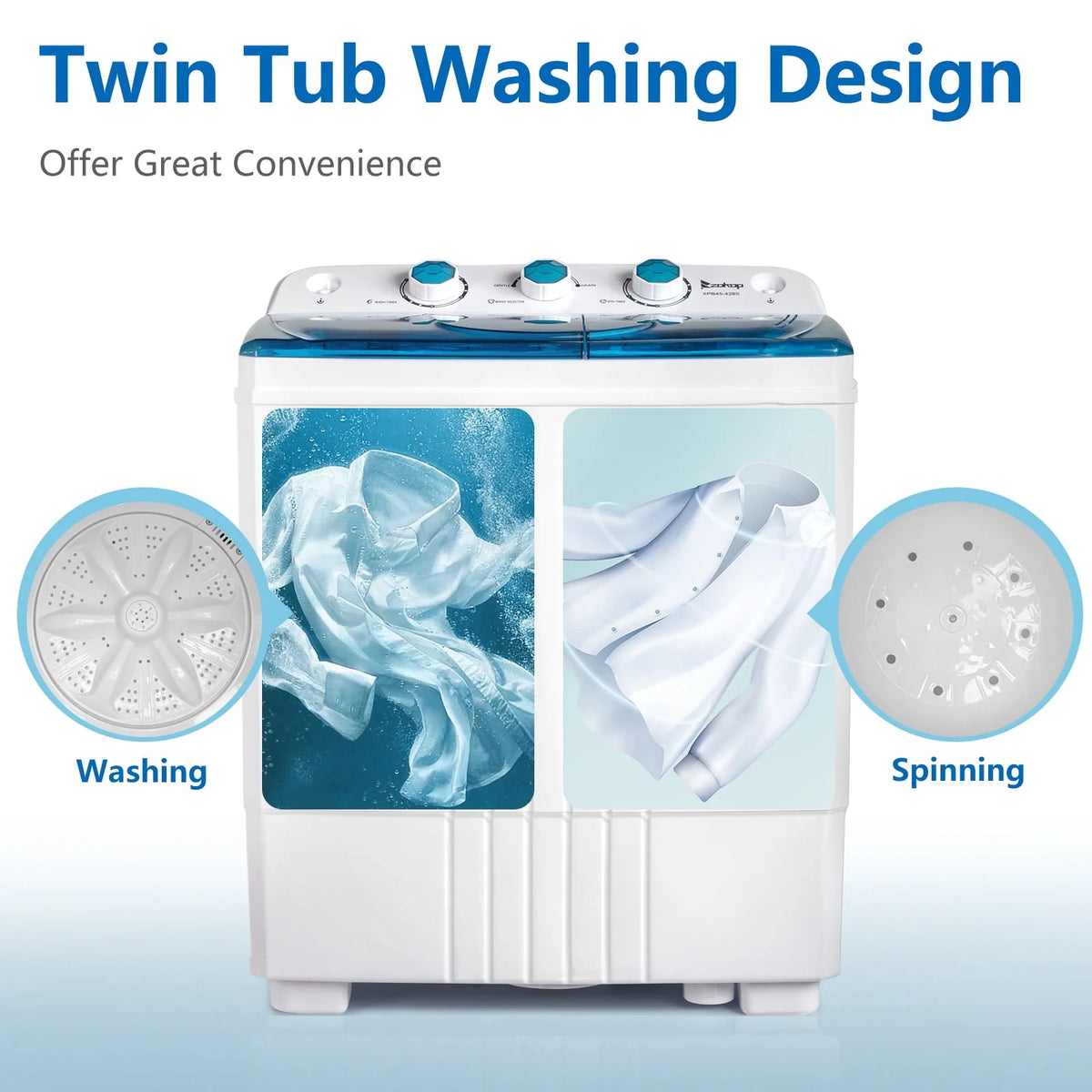 20LBS Portable Compact Twin Tub Washing Machine Washer Dryer, Blue B6629