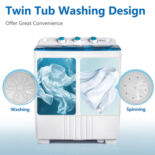 20LBS Portable Compact Twin Tub Washing Machine Washer Dryer, Blue B6629