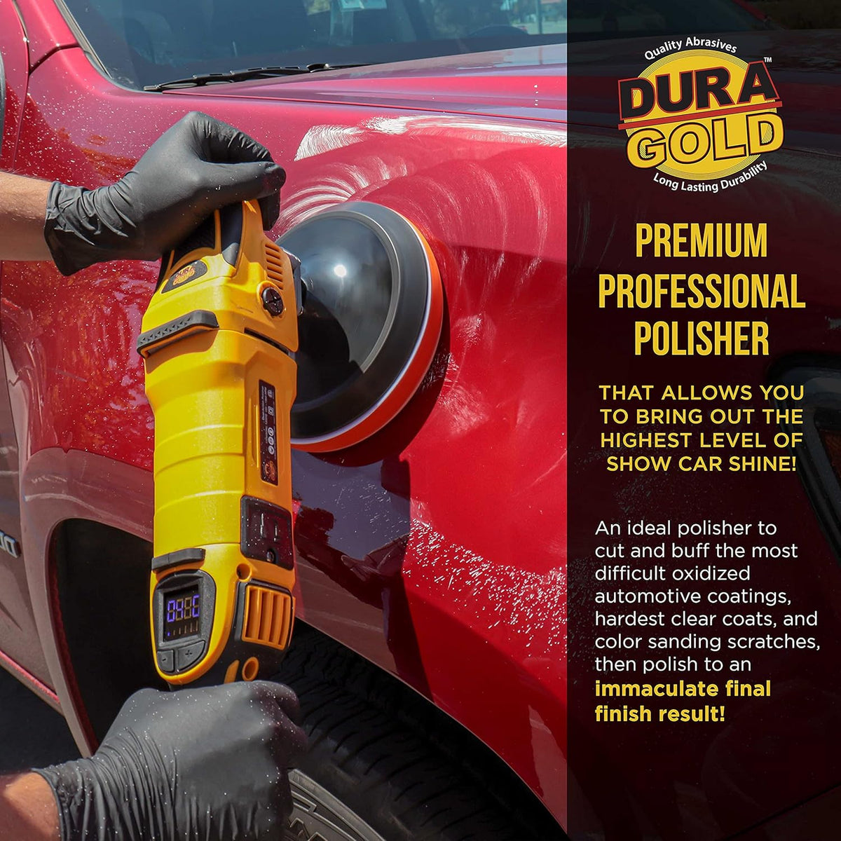 7 Rotary Polisher Buffer Sander with LED Screen Variable Speed RPM Control, 1200 Watts, 2 Buffing Polishing Pads V497456
