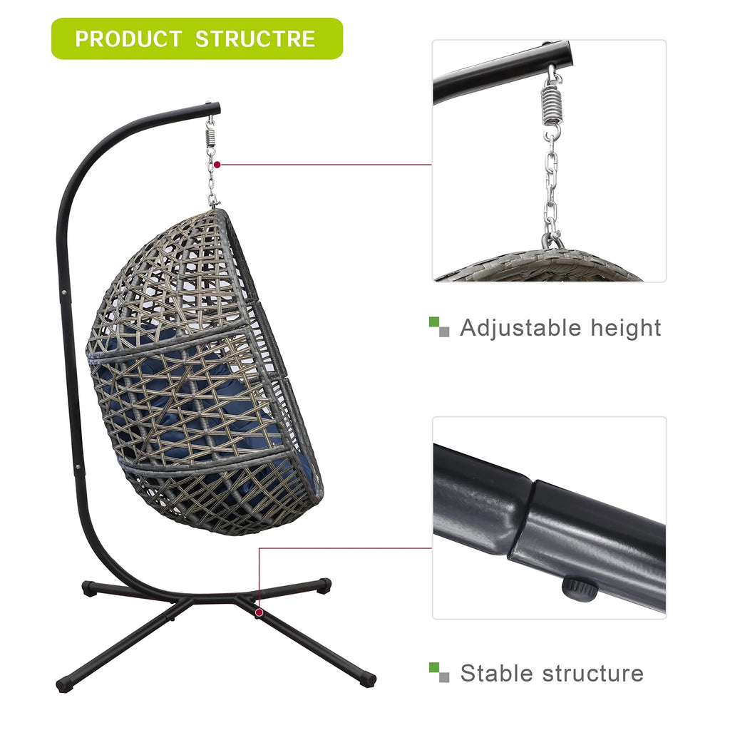 Navy Blue Resin Wicker Hanging Egg Chair W56450