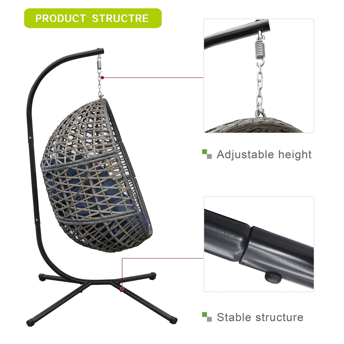 Navy Blue Resin Wicker Hanging Egg Chair W56450