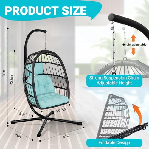 Egg Chair with Stand Rattan Wicker Hanging Swing Hammock Chair H8728