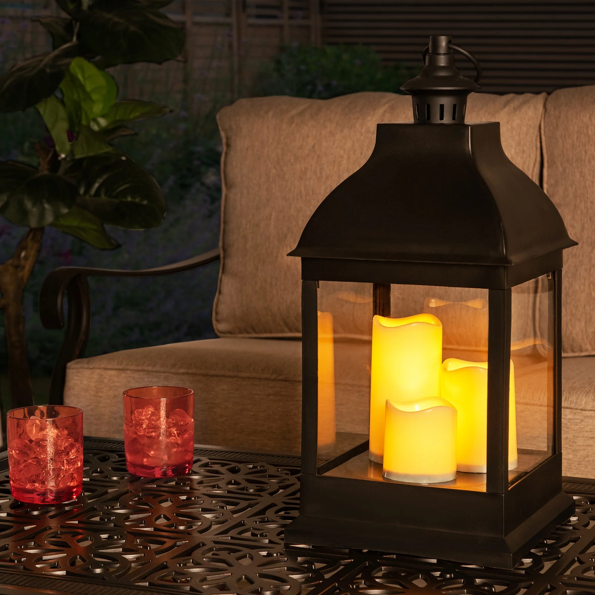 20" Waterproof Hanging LED Candle Lantern with 3 Flameless Candles M41428