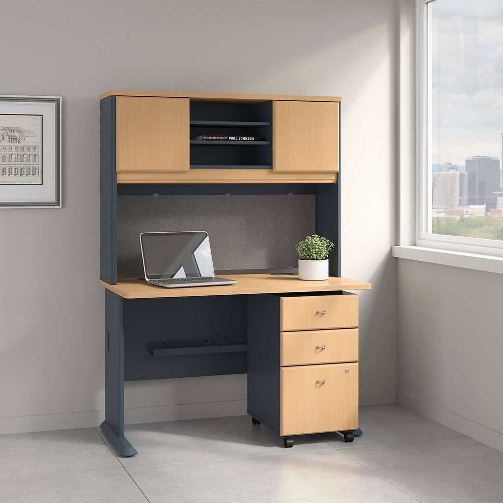 48W Desk with Hutch and Mobile File Cabinet A9552