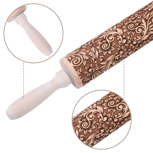 Embossed Wooden Rolling Pin 35cm U123833