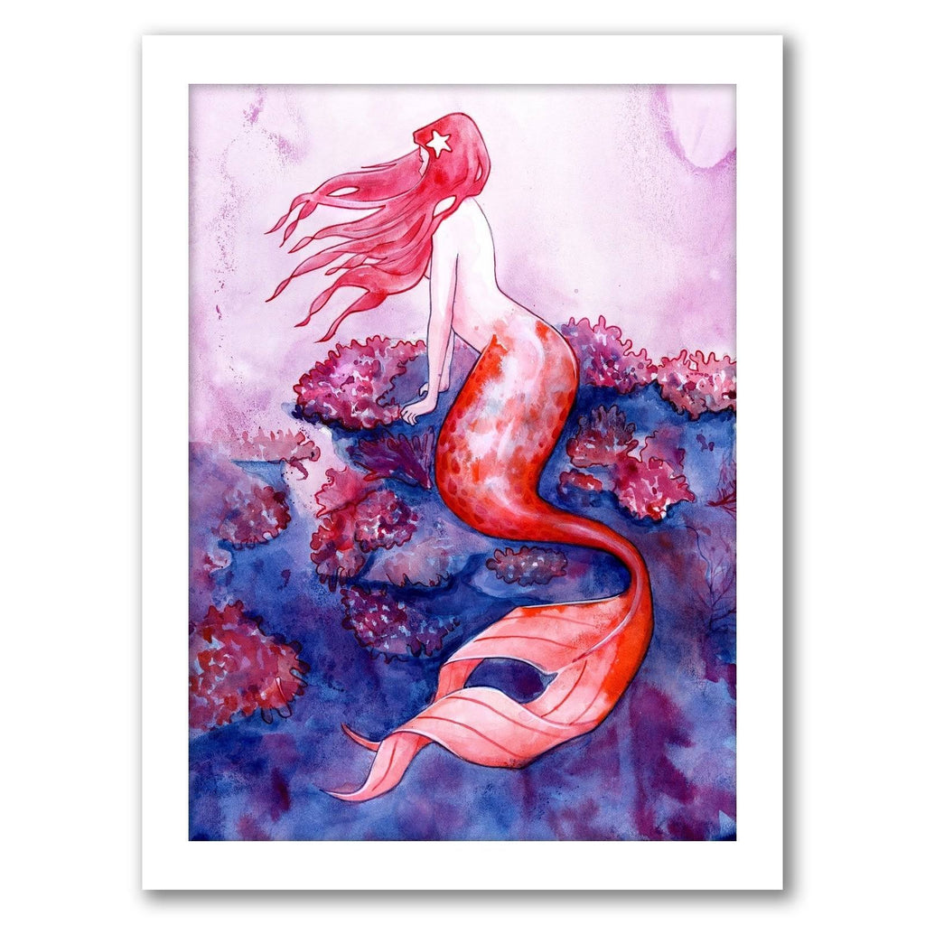 Red Coral Mermaid Black Frame 11x22x14x22 O42367