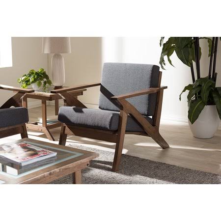 Grey Fabric and Walnut Brown Wood 1-Seater Lounge Chair R1385