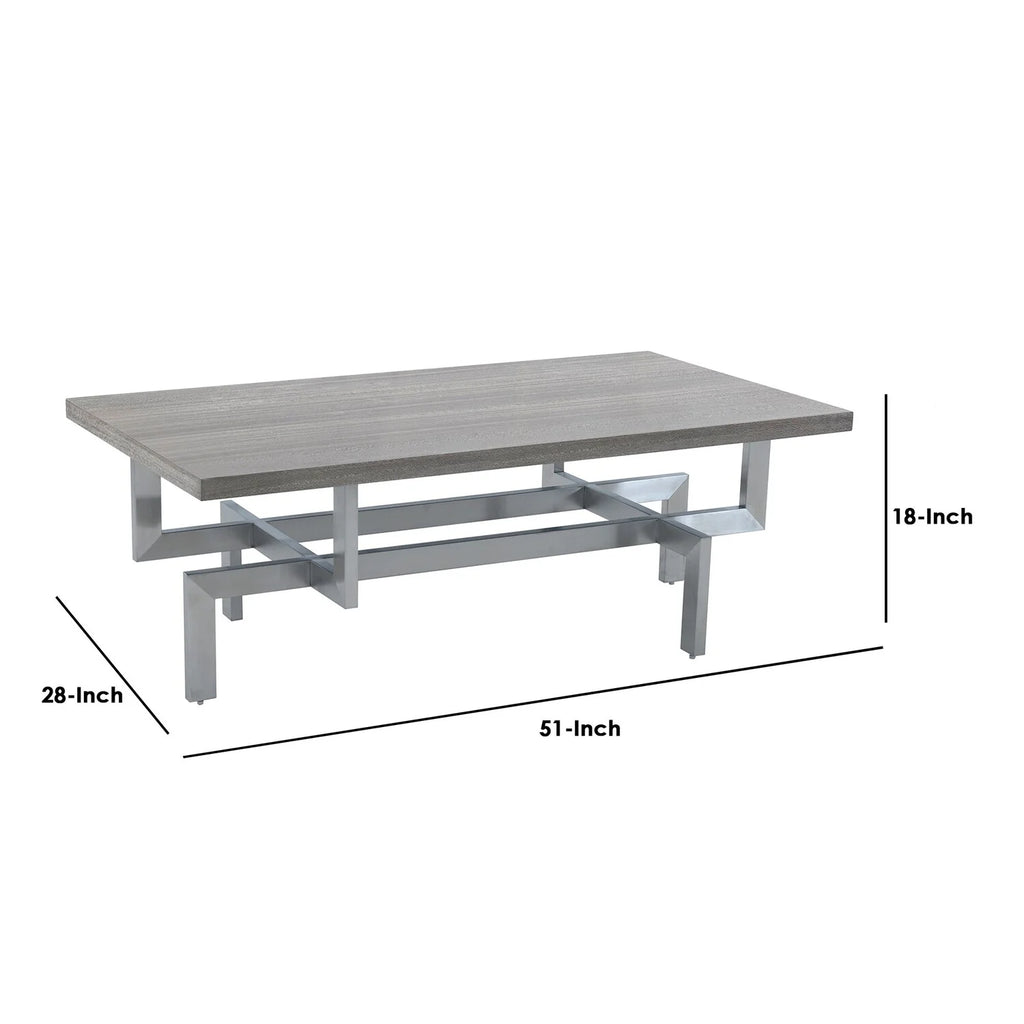 Gray Wood Coffee Table with Stainless Steel Base V956017