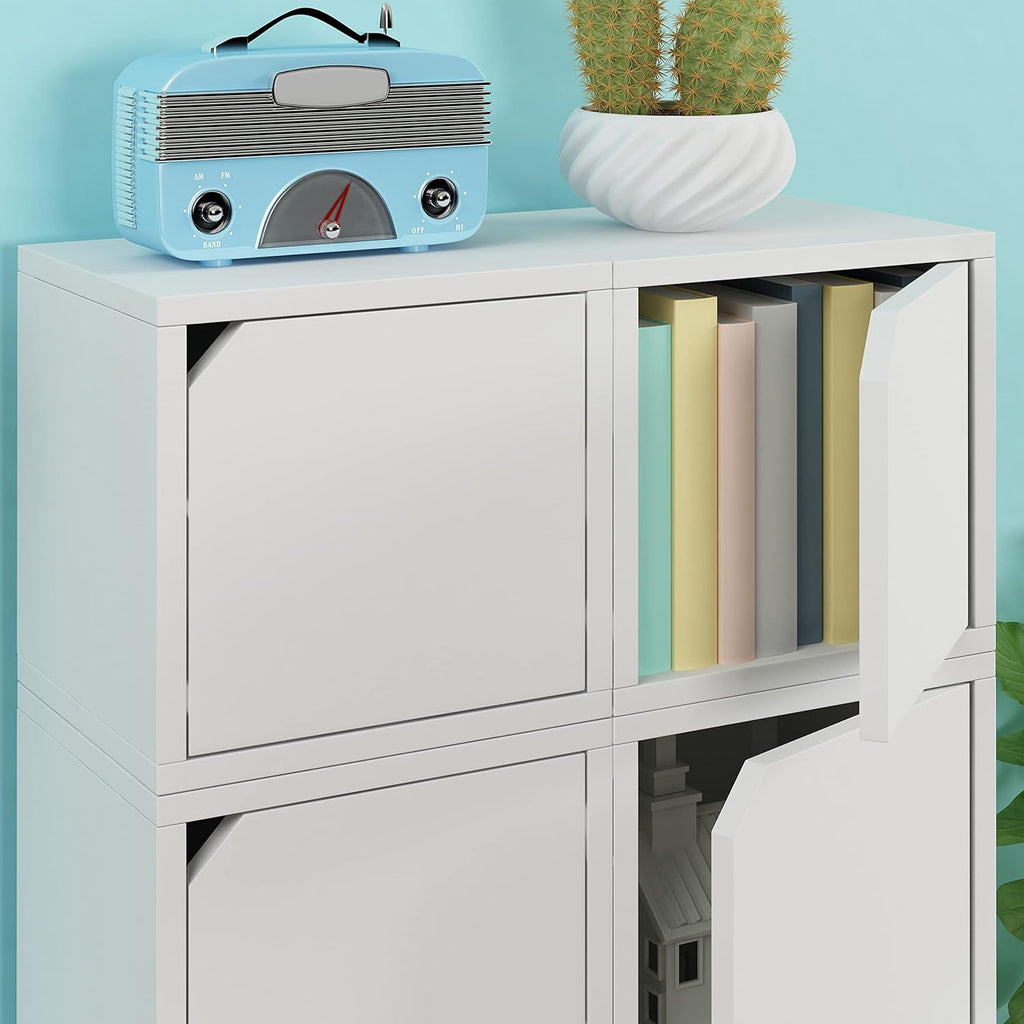 White Stackable Bookshelf Cube with Door Modular Closet Organizer and Storage U741