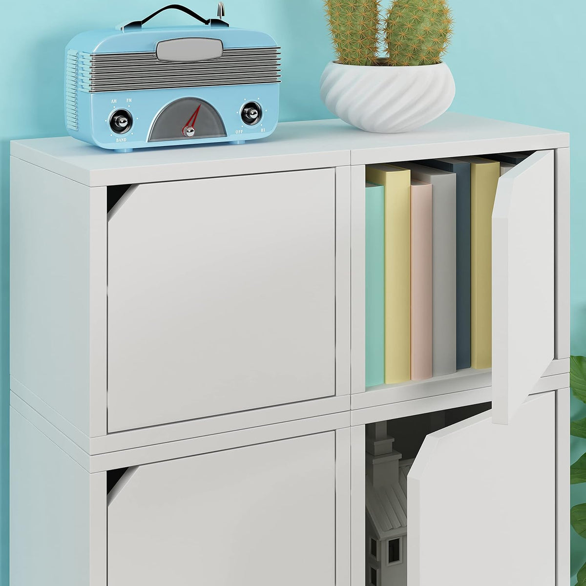 White Stackable Bookshelf Cube with Door Modular Closet Organizer and Storage U741