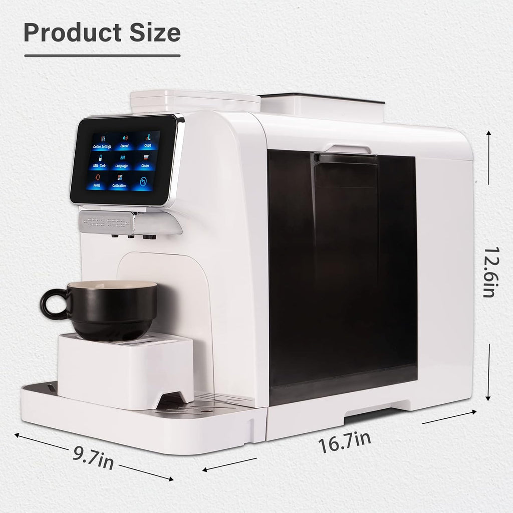 Super Automatic Espresso Coffee Machine with Milk Jug, Built-in Small Refrigerator, Controlled by WIFI Connection (White) I409893