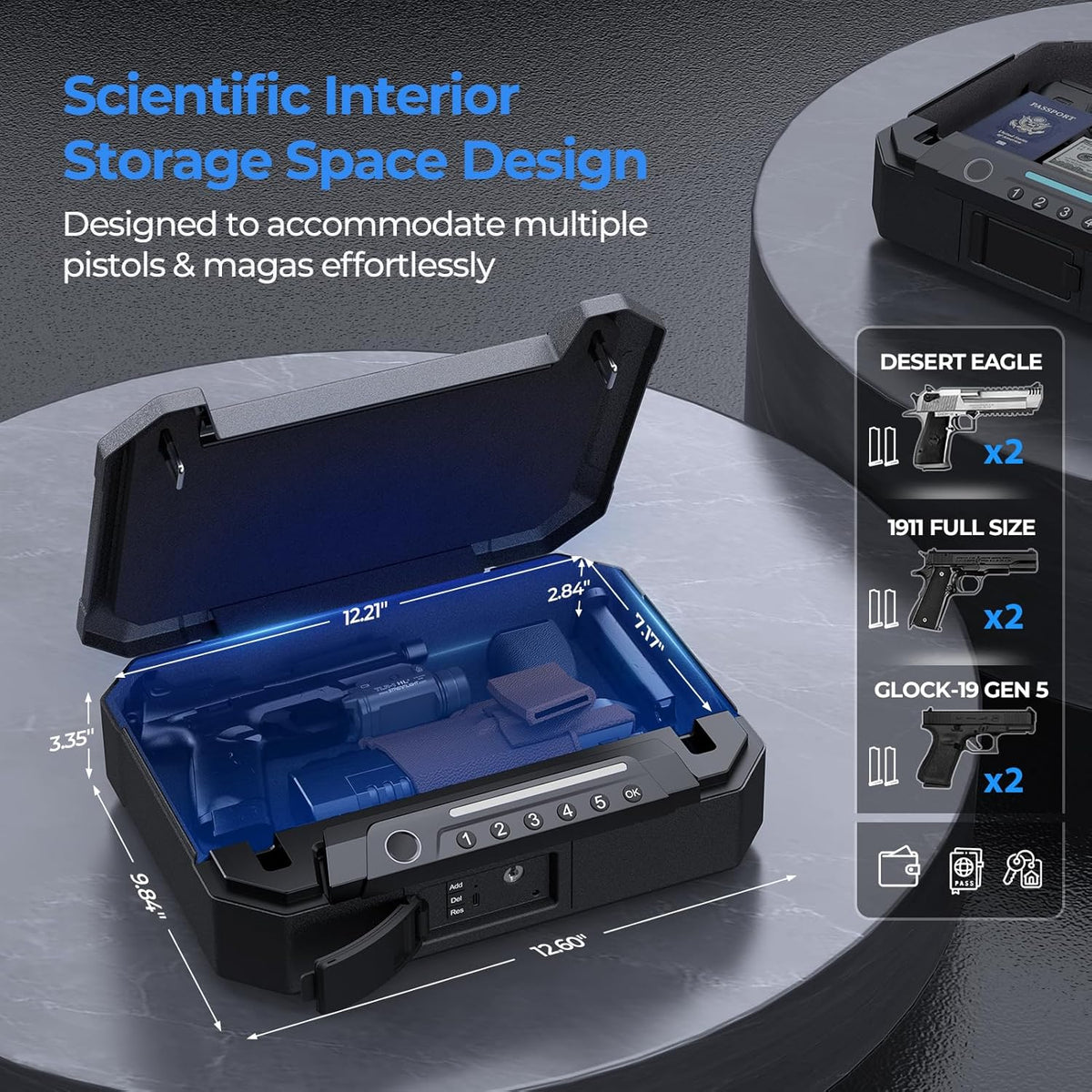 Biometric Fingerprint Gun Safe with USB-C Charging and Interior Light L3161