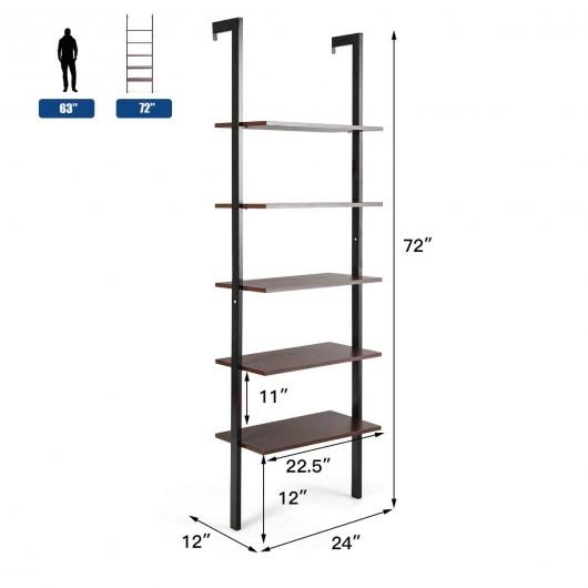 5-Tier Metal Frame Ladder Shelf Brown F71874