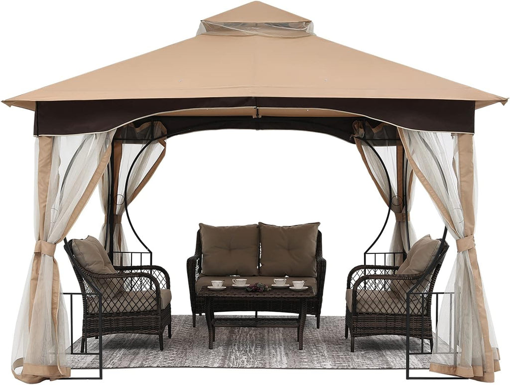 11x13 Patio Gazebo with Netting Screen Walls Beige M995