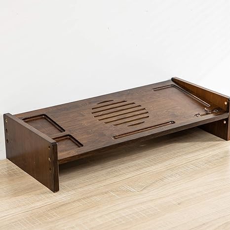 Bamboo Monitor Stand Riser with Drawer, 2 Tier Desk Organizer Stand P12788