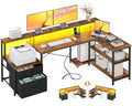 Black L Shaped Computer Desk with File Drawer A498136