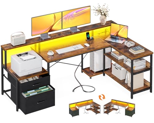 Black L Shaped Computer Desk with File Drawer A498136