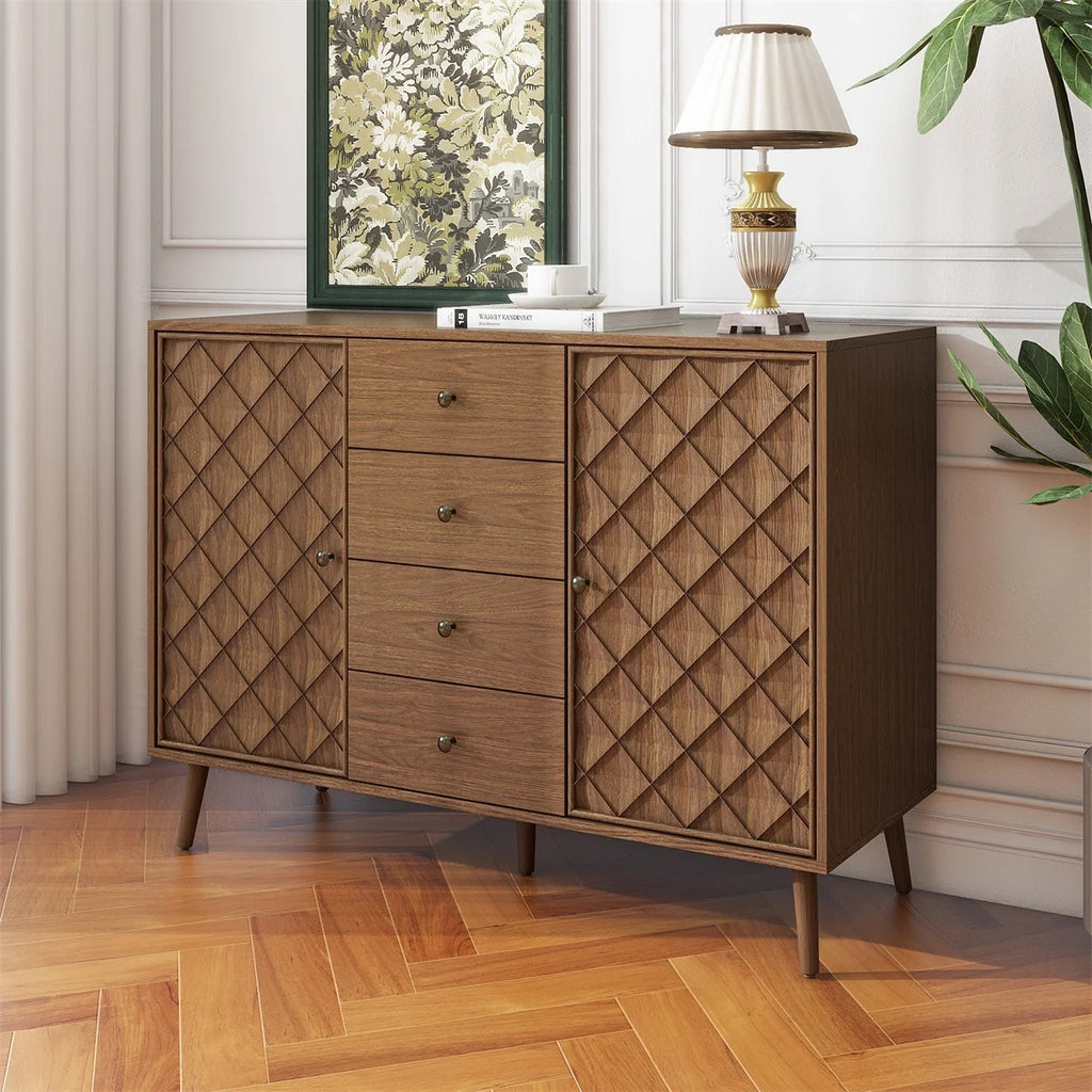 Mid-Century Sideboard Buffet Cabinet with 3 Drawers and 2 Doors C895895