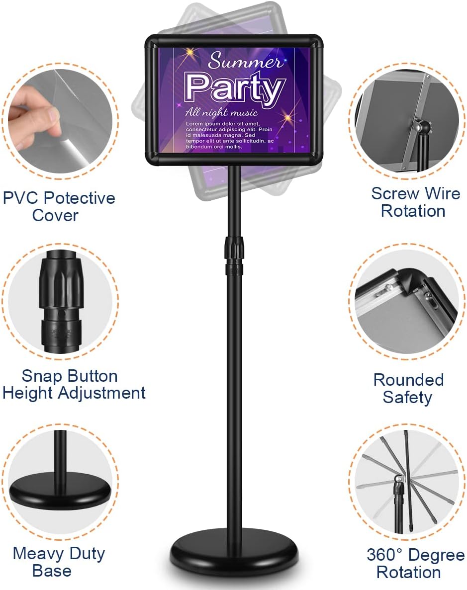 2 Pack Adjustable Floor Sign Stand 8.5x11 Inch Black U4202