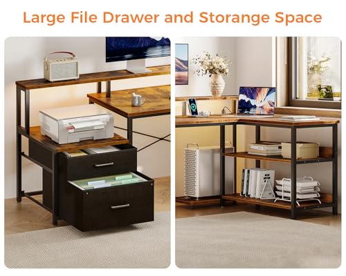 Black L Shaped Computer Desk with File Drawer A498136