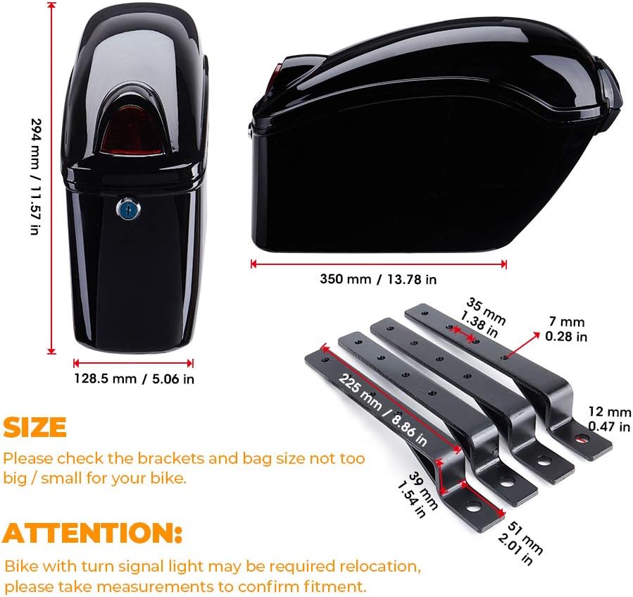 Black Motorcycle Hard Saddlebags with Turn Signal and Mounting Kits W781