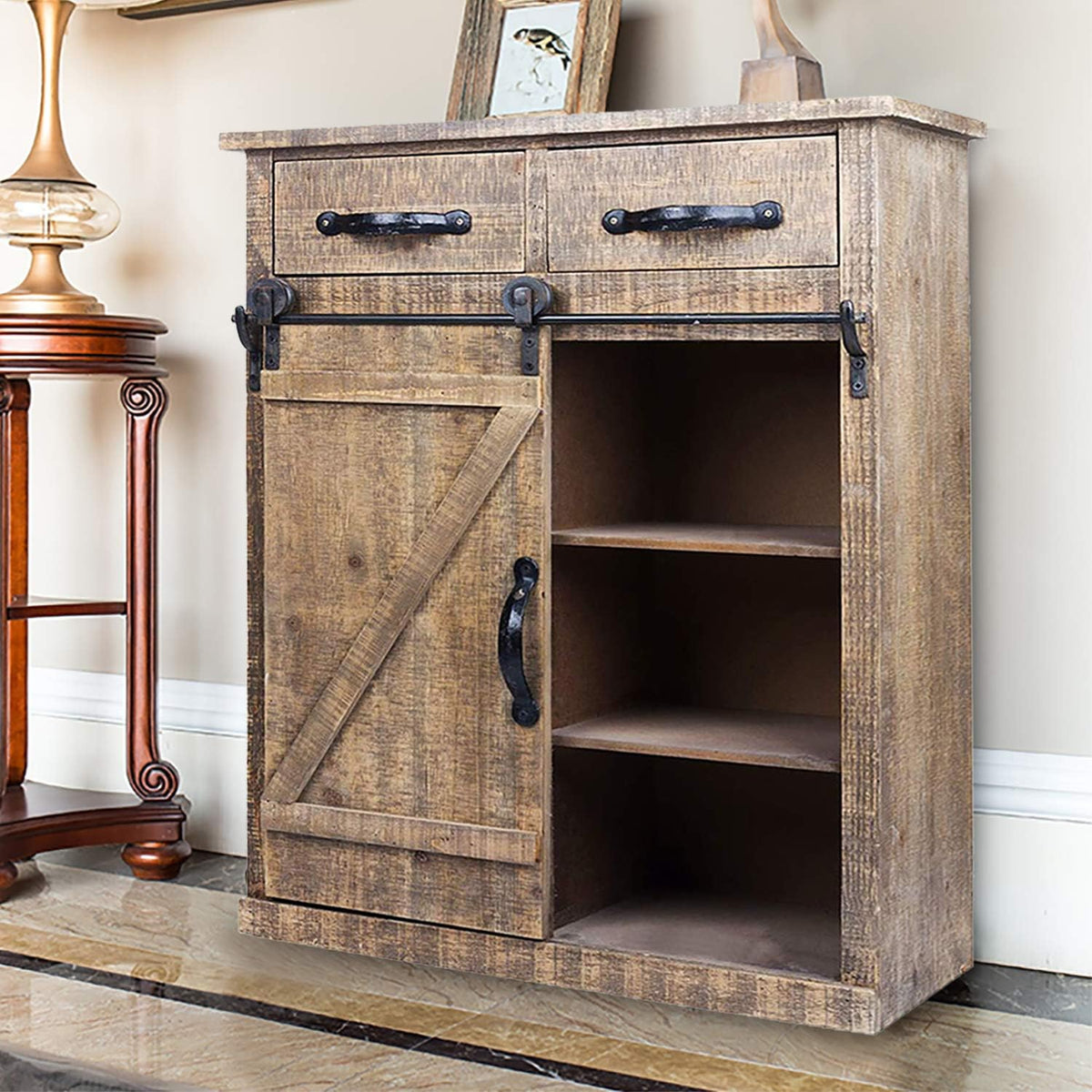 Wood 2 Barn Door Cabinet with Drawer U790238