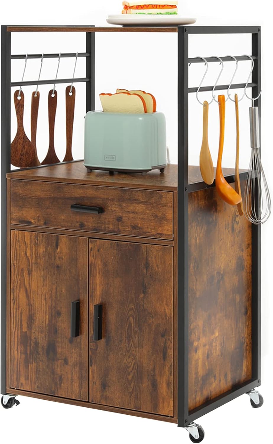 Rolling Kitchen Island Cart with Drawer, Cabinet and Open Shelf O9096
