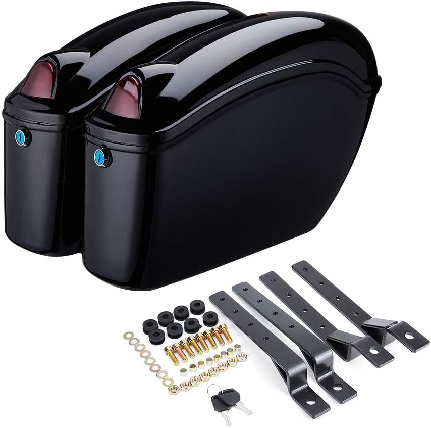 Black Motorcycle Hard Saddlebags with Turn Signal and Mounting Kits W781